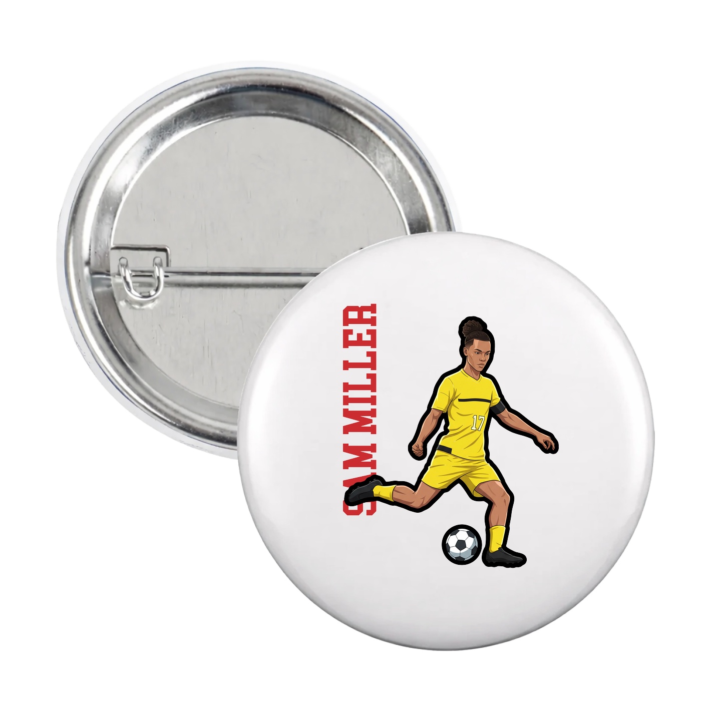 Game Day Button — Name Vertical in White