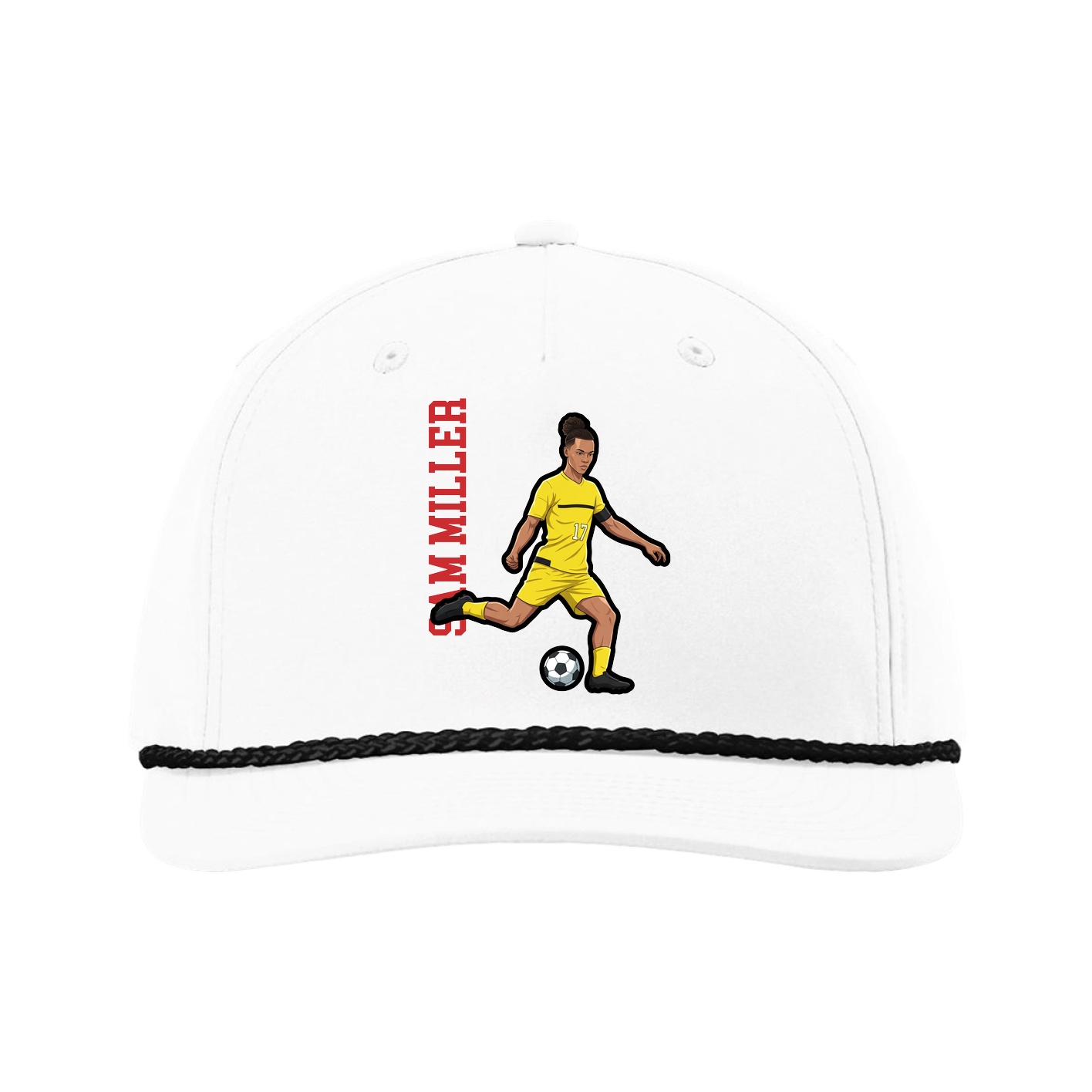 Five-Panel Classic Rope Cap — Name Vertical in White