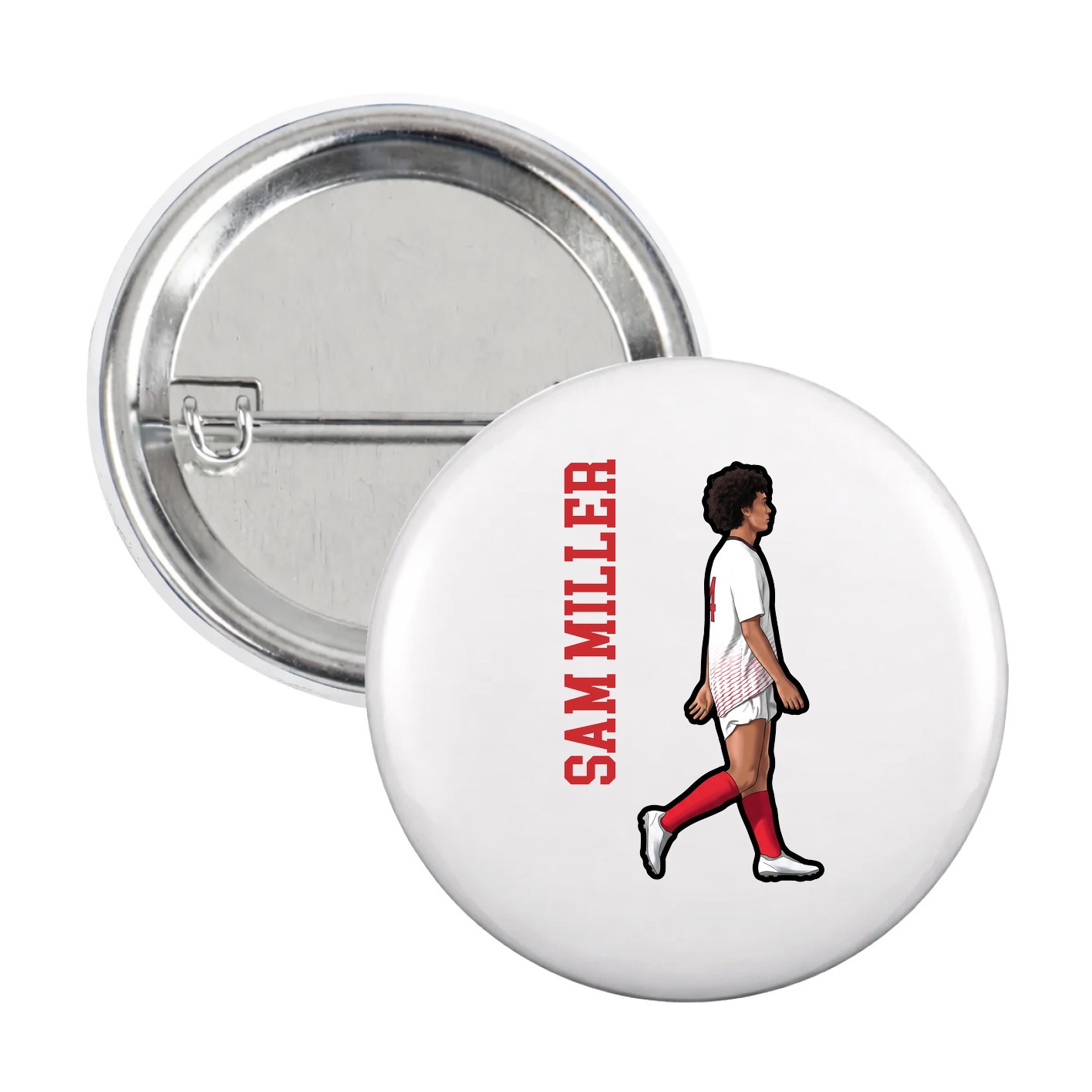 Game Day Button — Name Vertical in White