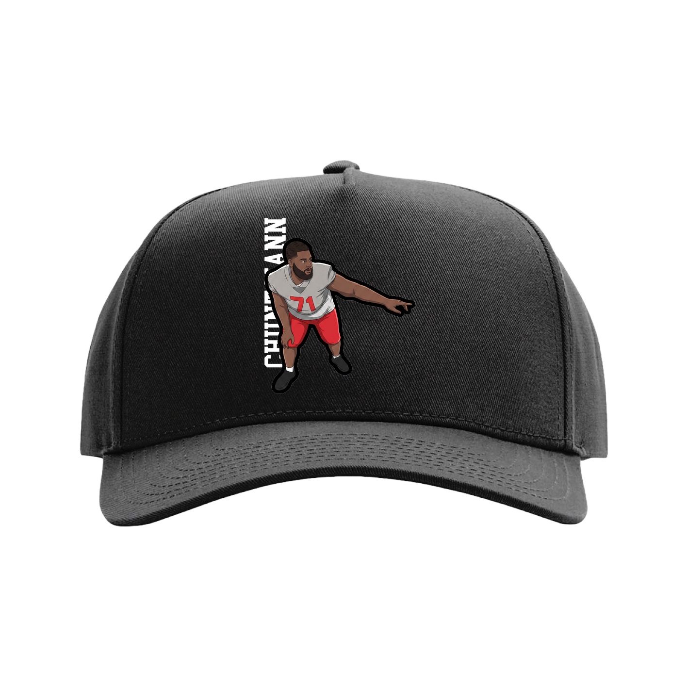 Full Fabric Five-Panel Champ Cap — Name Vertical in Black