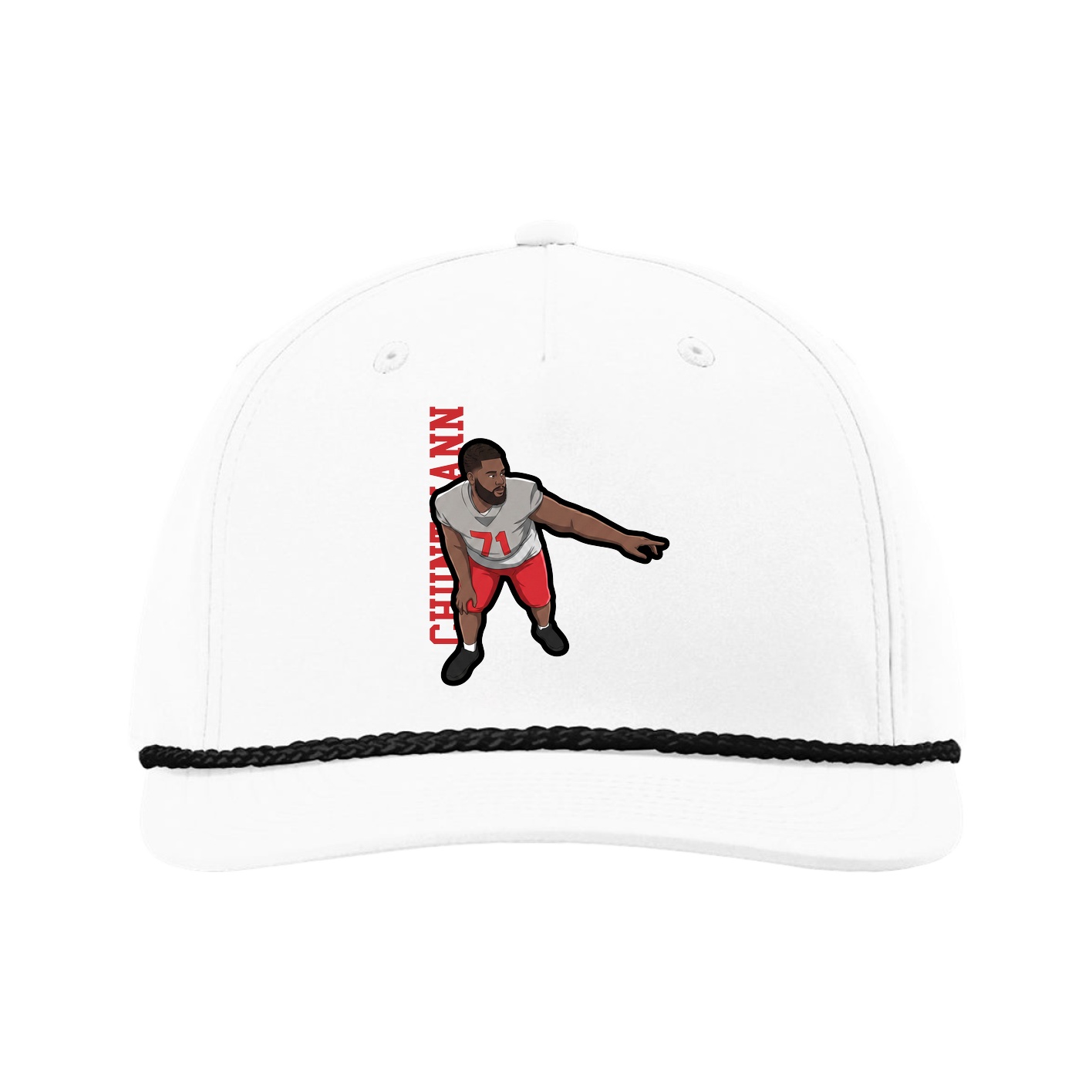 Five-Panel Classic Rope Cap — Name Vertical in White