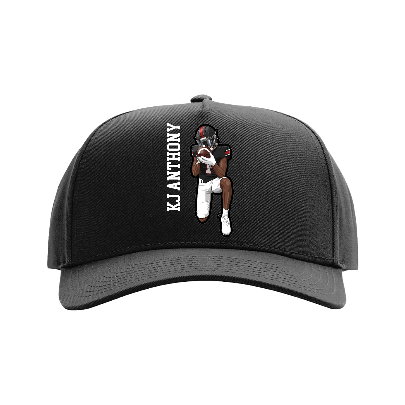 Full Fabric Five-Panel Champ Cap — Name Vertical in Black