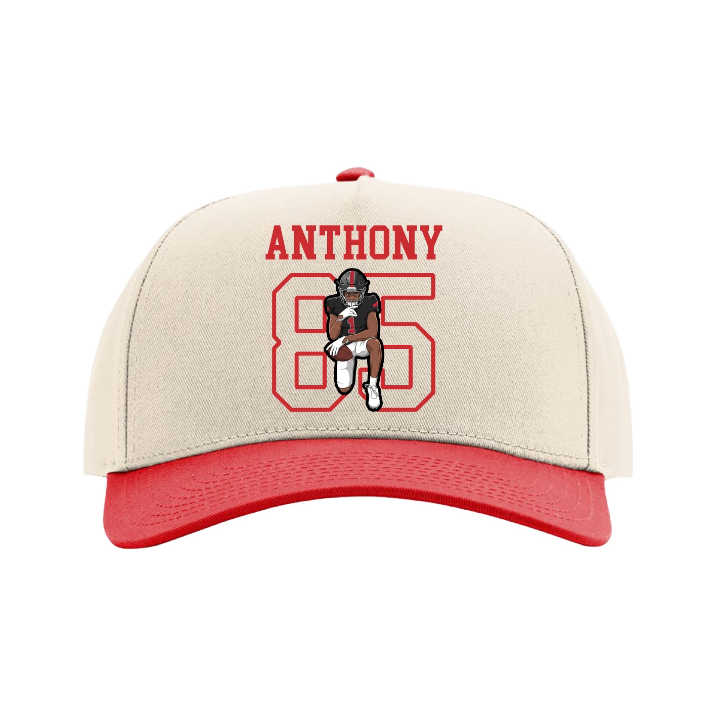 Full Fabric Five-Panel Champ Cap — Shirsey in Cream/Red