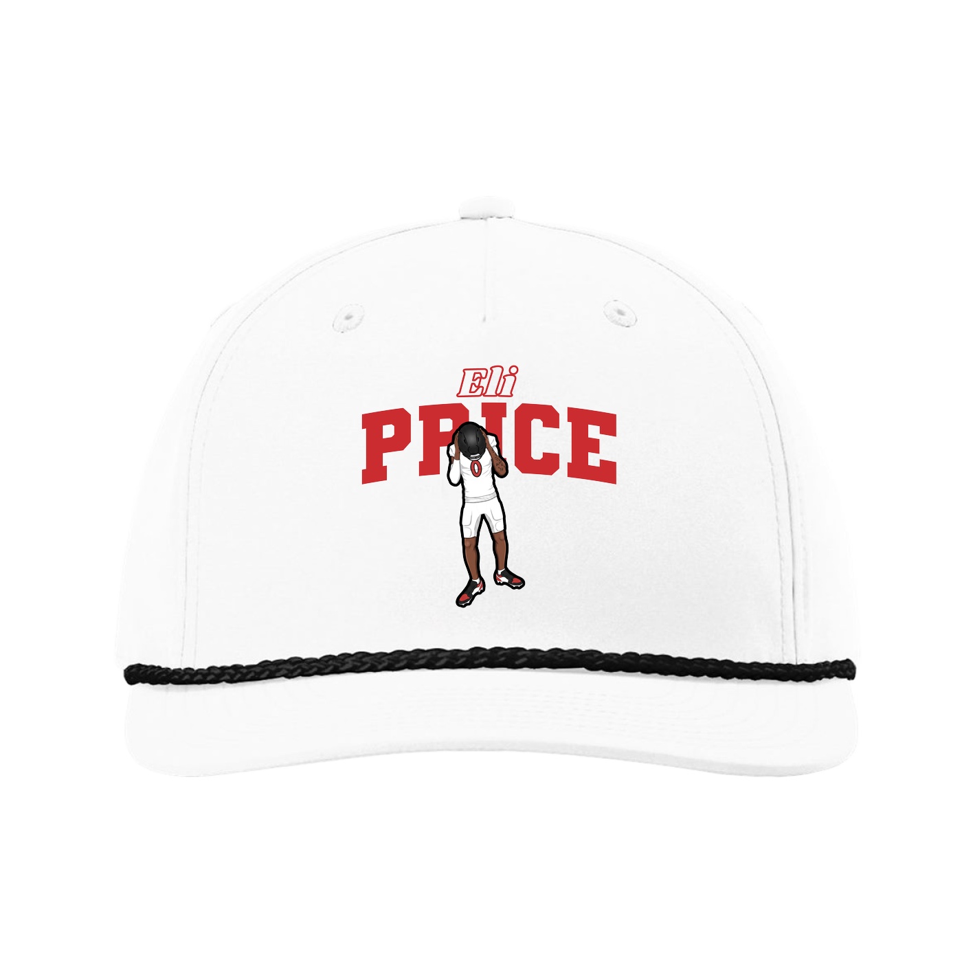 Five-Panel Classic Rope Cap — Name Arch in White