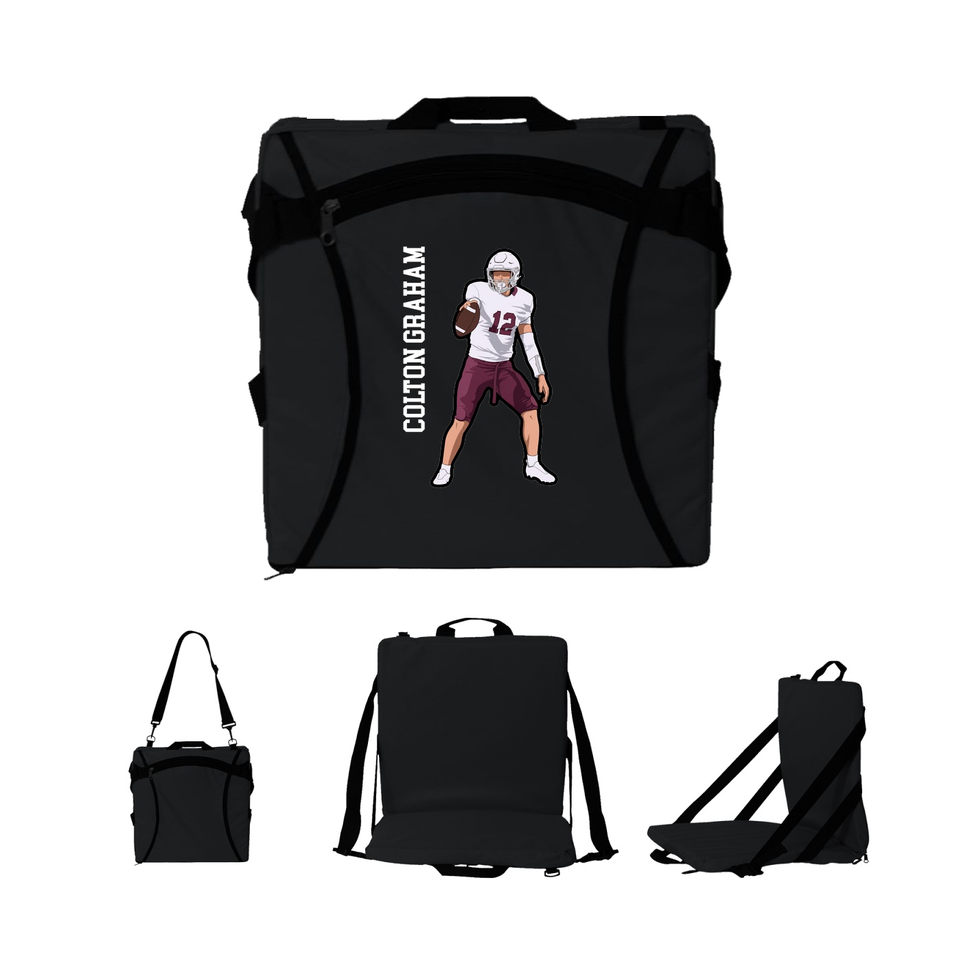 Folding Stadium Seat — Name Vertical in Black