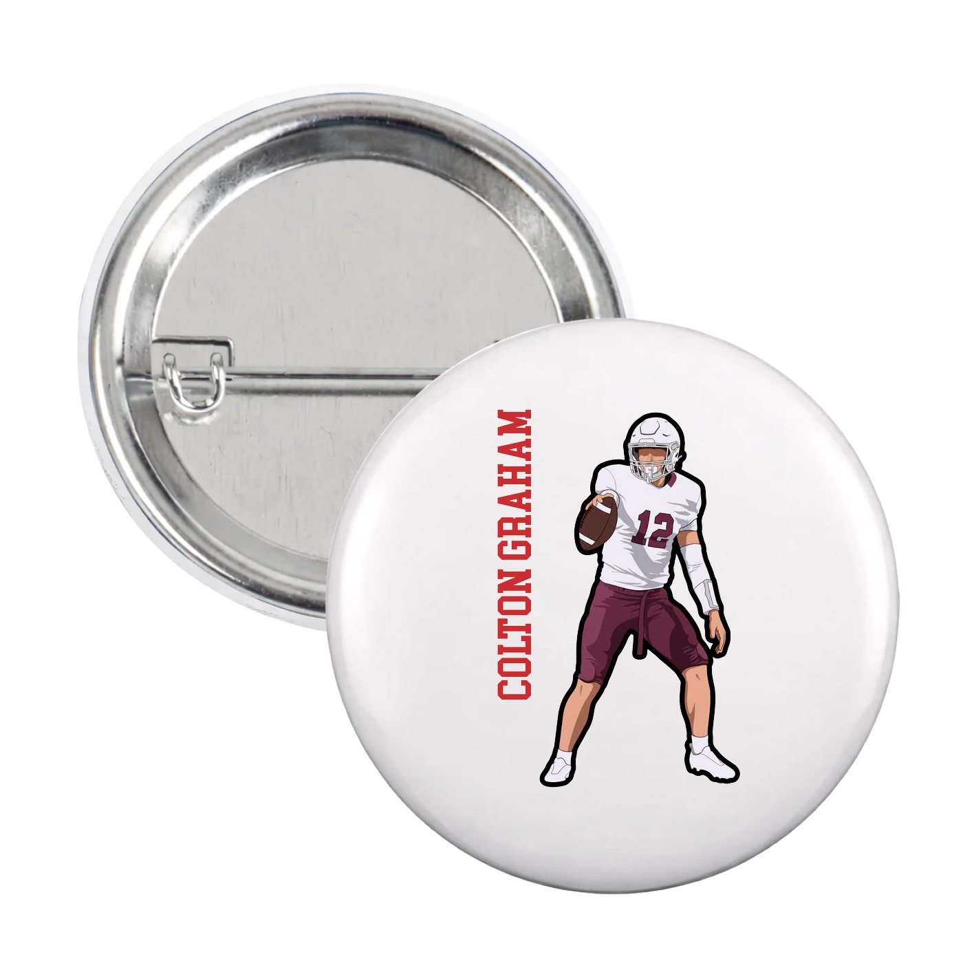 Game Day Button — Name Vertical in White