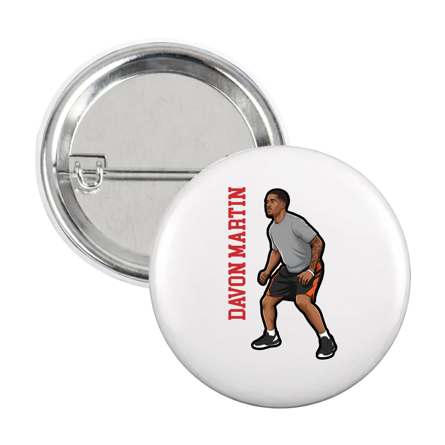 Game Day Button — Name Vertical in White