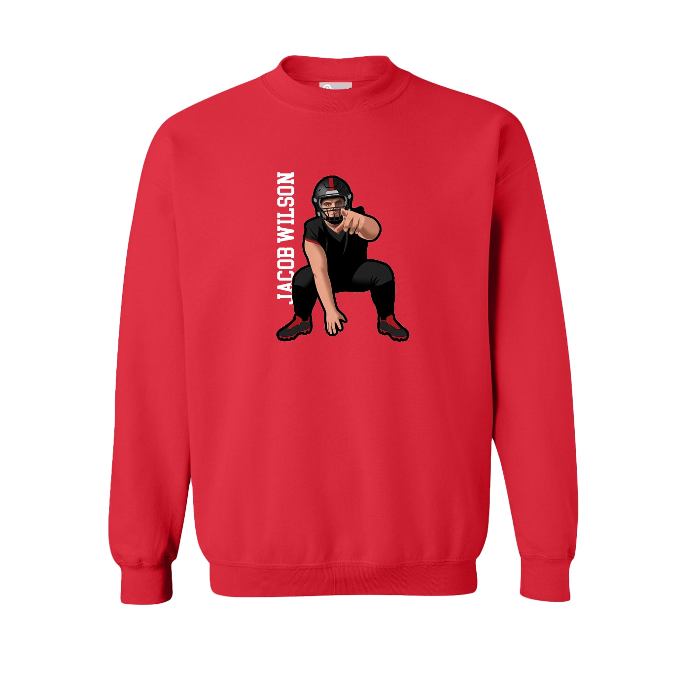 Fleece Crew — Name Vertical in Red