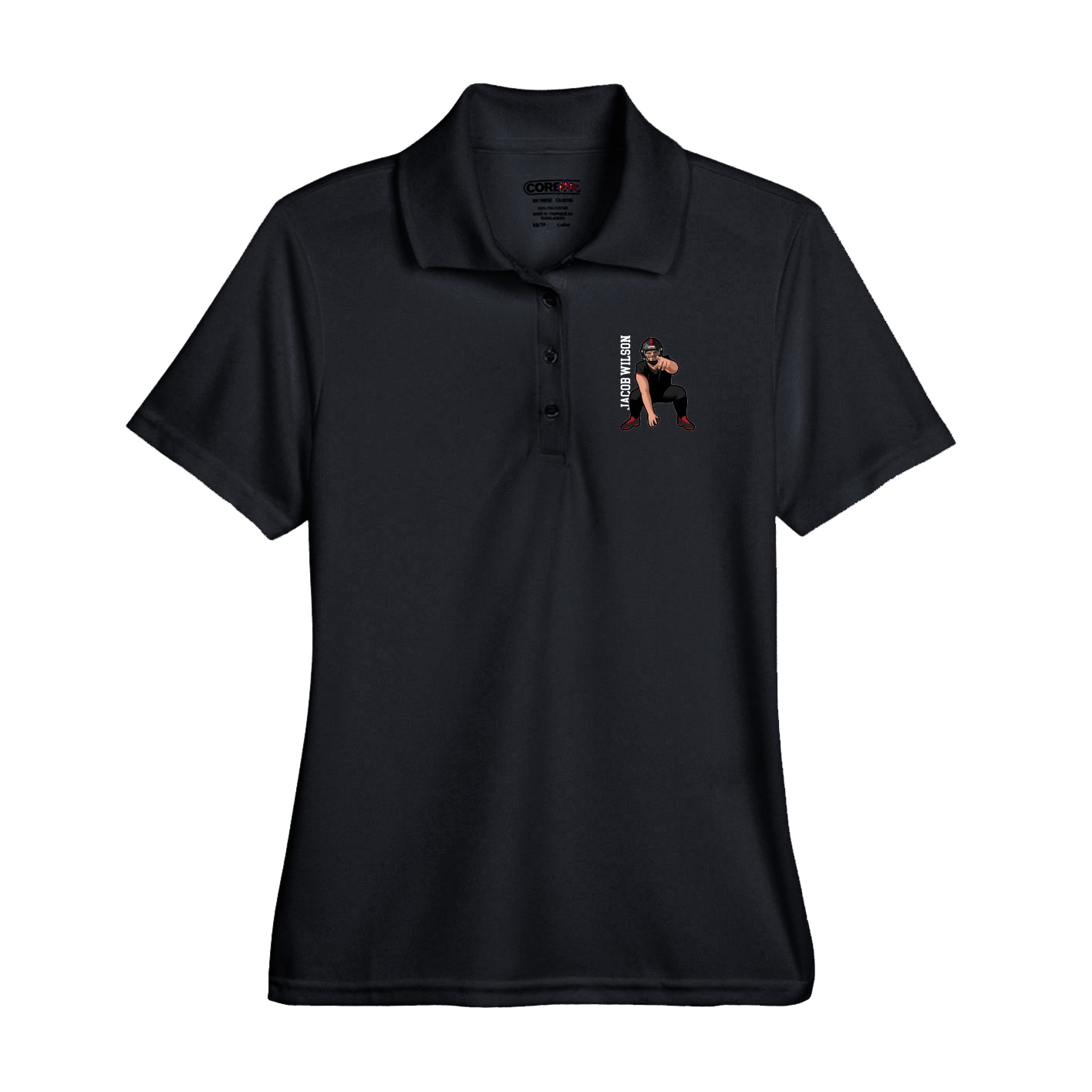 Performance Polo — Name Vertical in Black