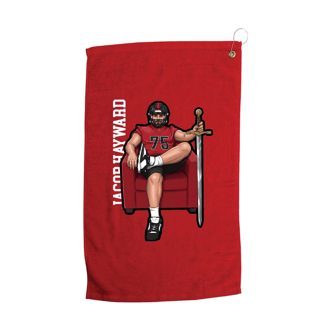 Golf Towel — Name Vertical in Red