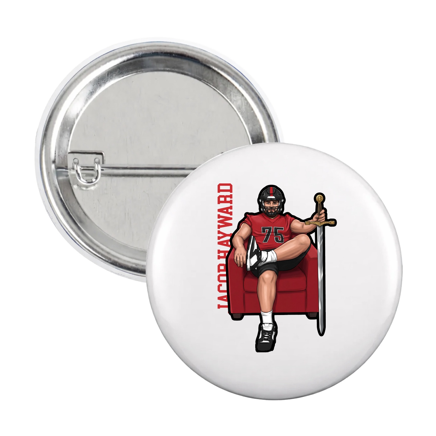Game Day Button — Name Vertical in White
