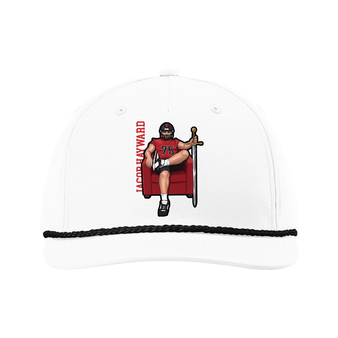 Five-Panel Classic Rope Cap — Name Vertical in White