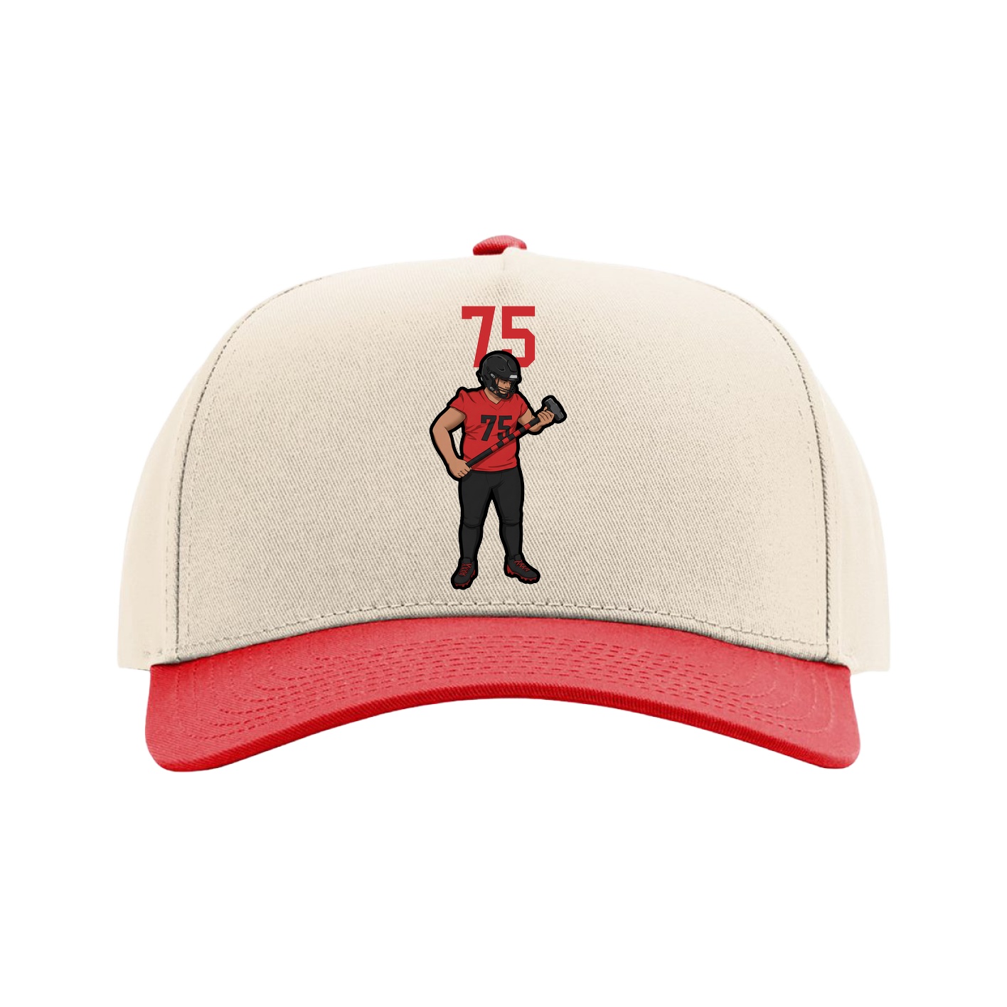 Full Fabric Five-Panel Champ Cap — Number Top in Cream/Red