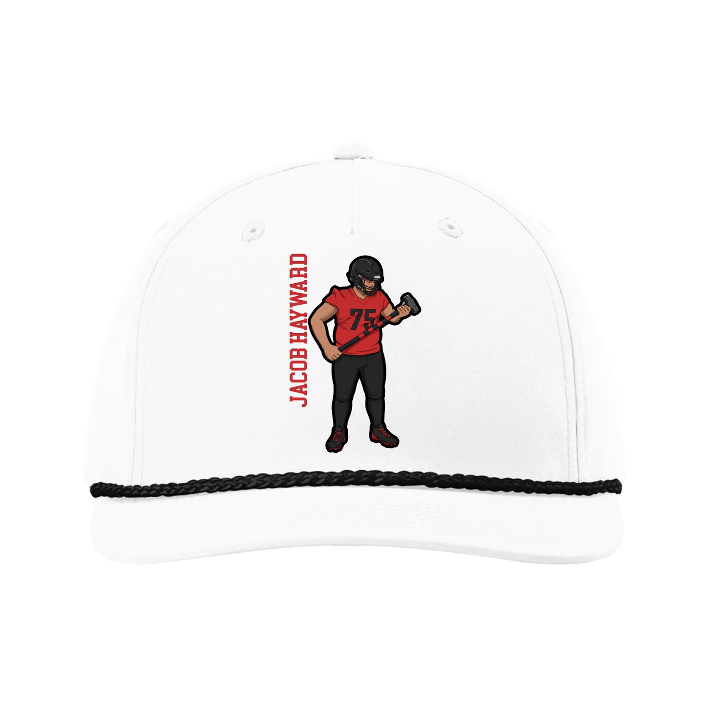 Five-Panel Classic Rope Cap — Name Vertical in White