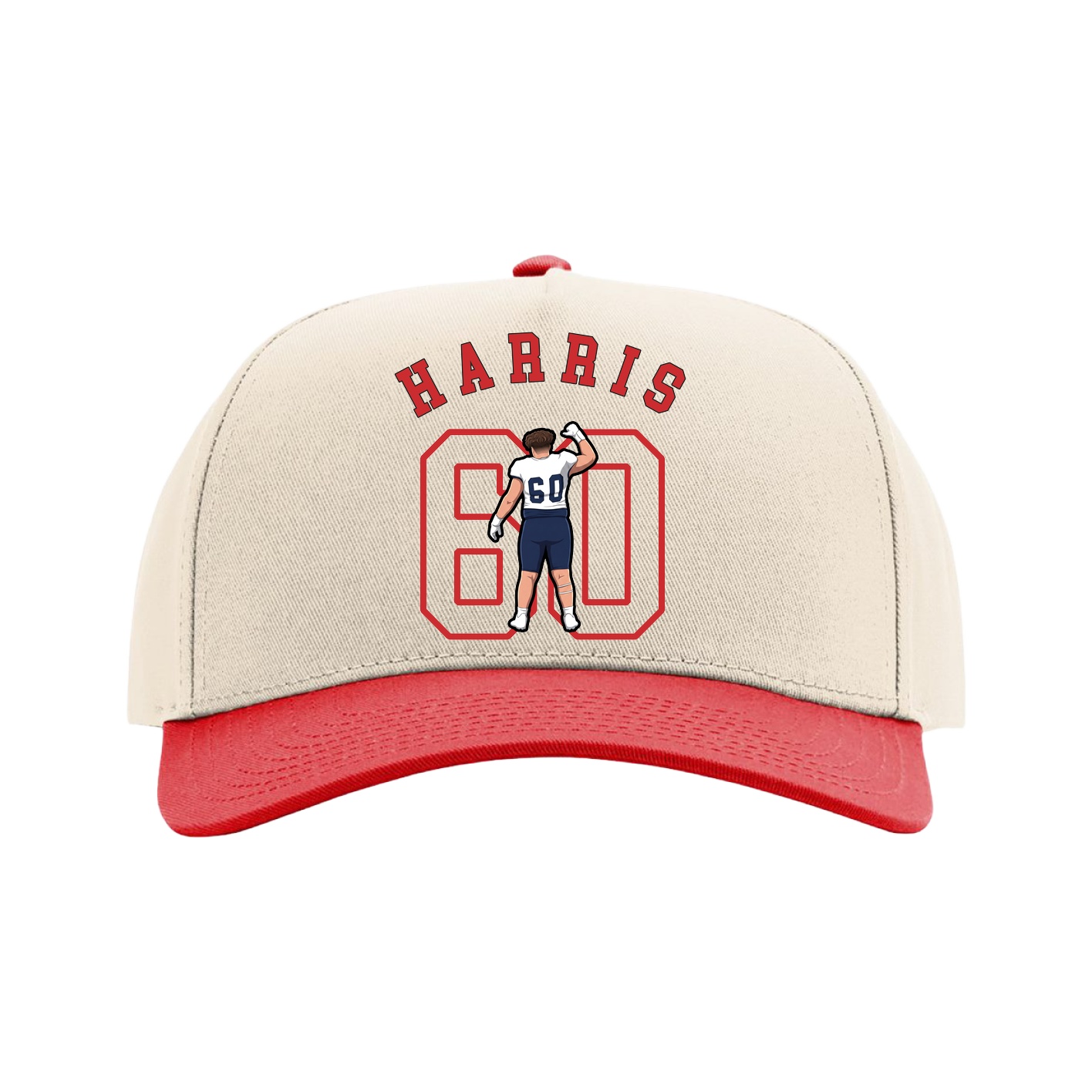 Full Fabric Five-Panel Champ Cap — Shirsey Arch in Cream/Red