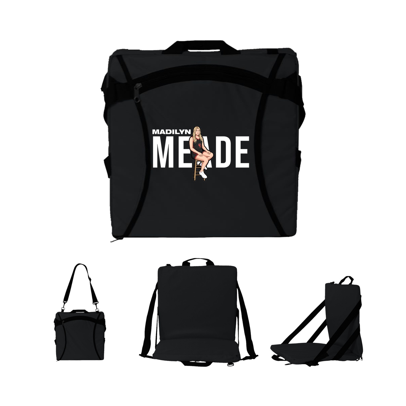 Folding Stadium Seat — Player Name in Black