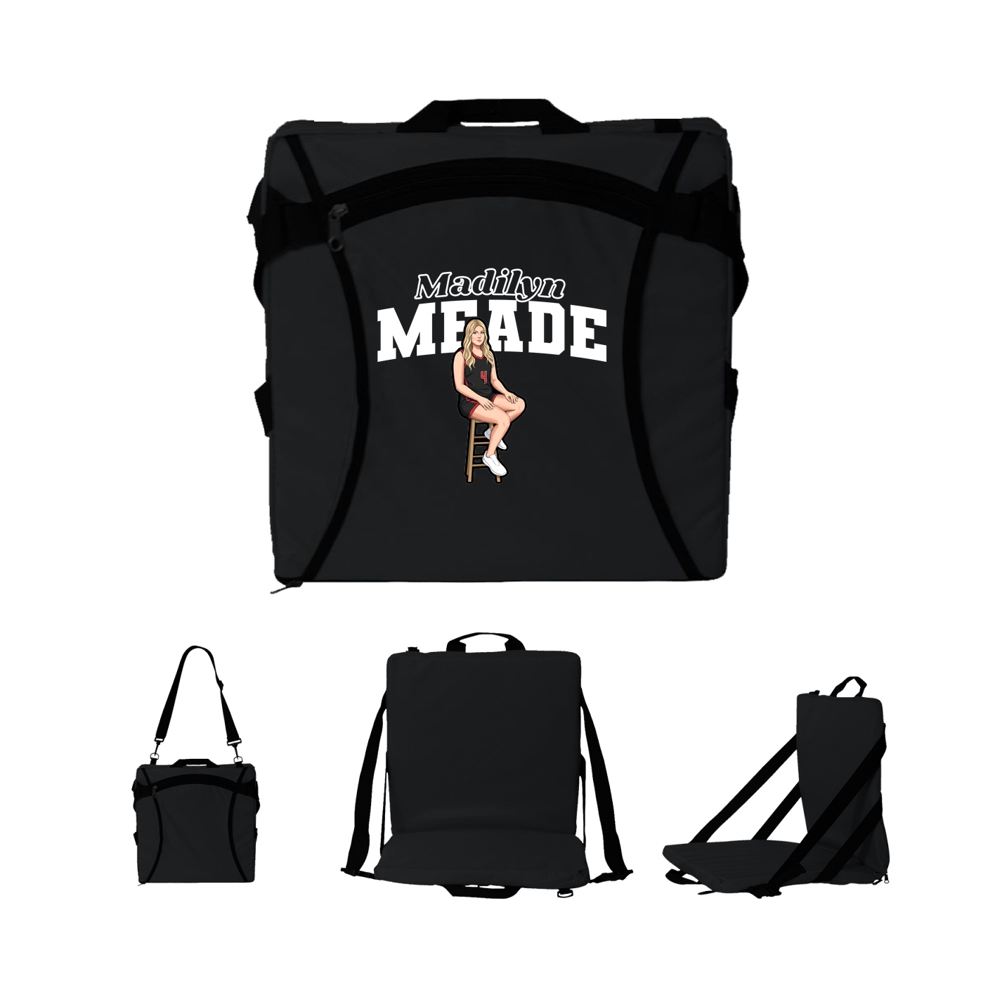 Folding Stadium Seat — Name Arch in Black