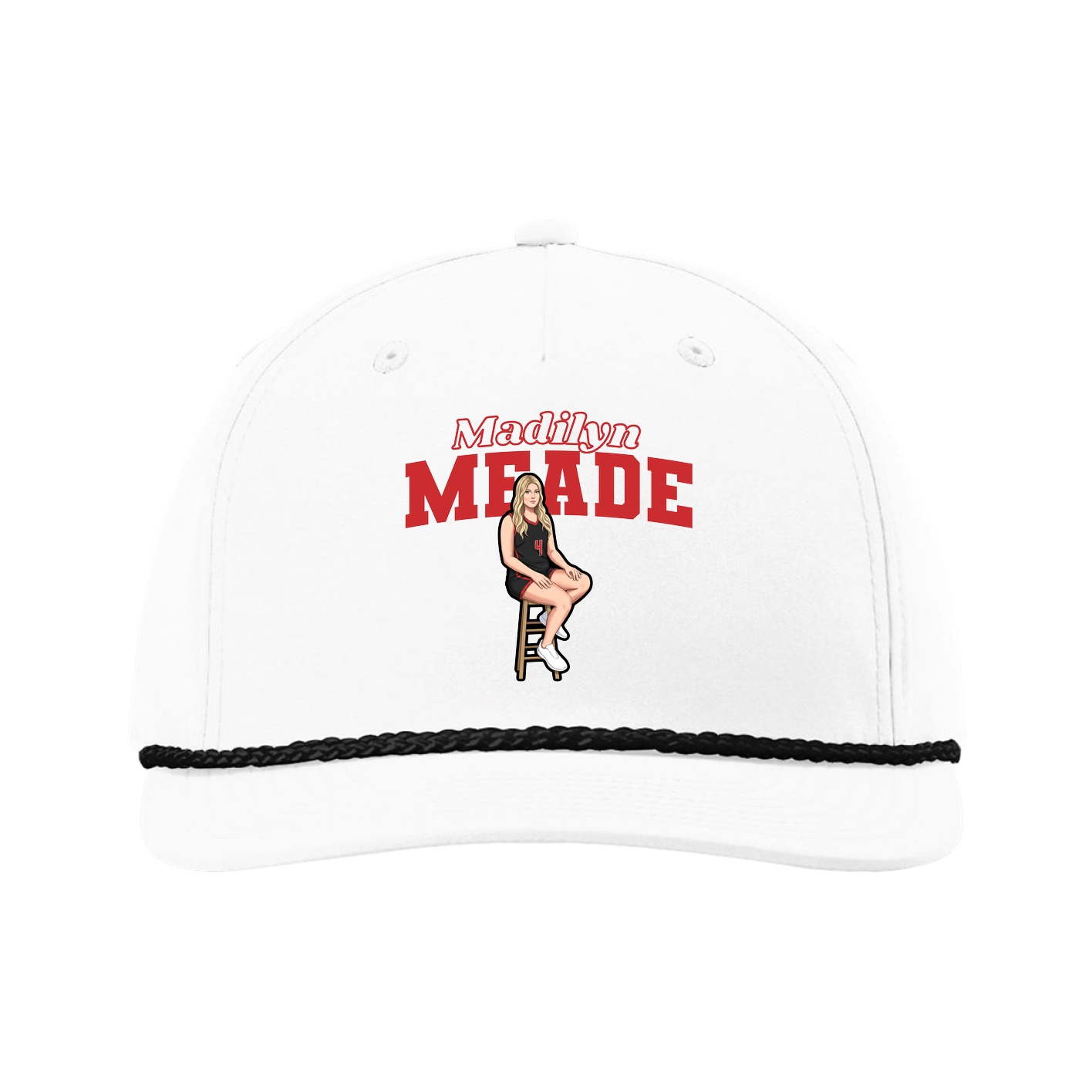 Five-Panel Classic Rope Cap — Name Arch in White