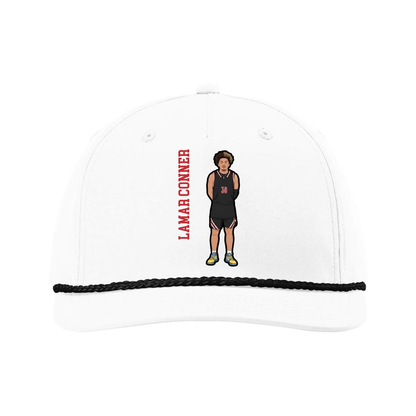 Five-Panel Classic Rope Cap — Name Vertical in White