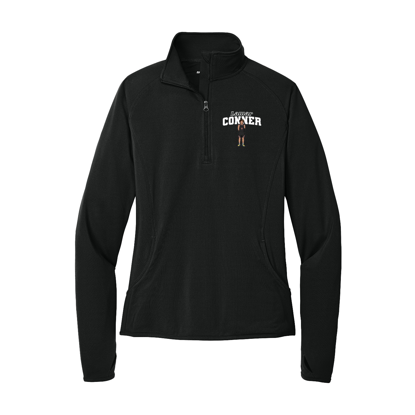 Women's Q-Zip Pullover — Name Arch in Black