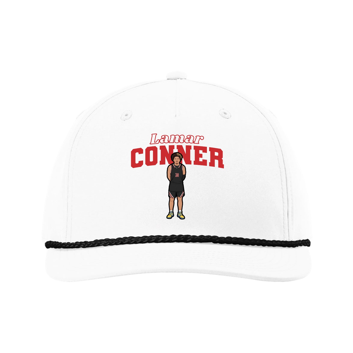 Five-Panel Classic Rope Cap — Name Arch in White