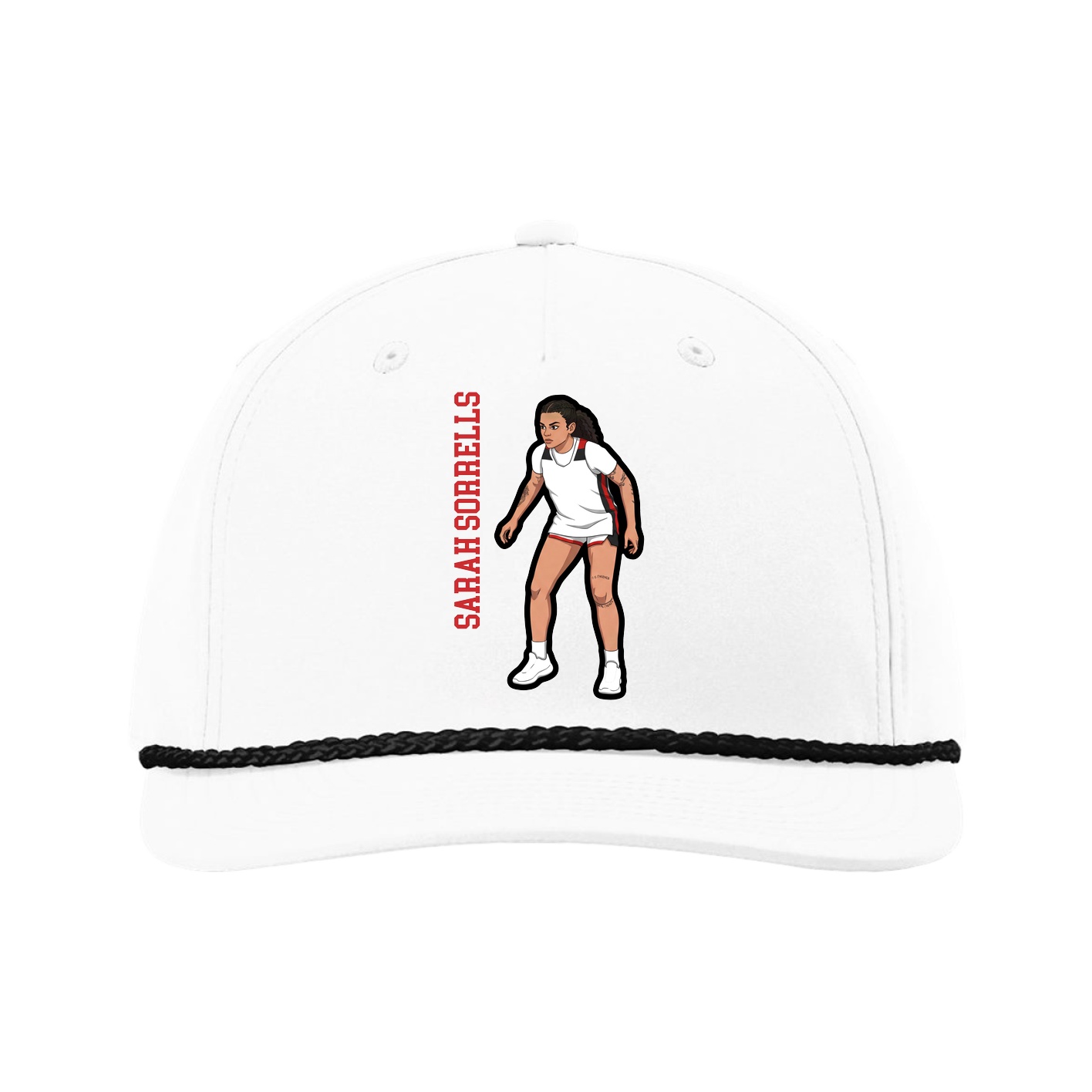 Five-Panel Classic Rope Cap — Name Vertical in White