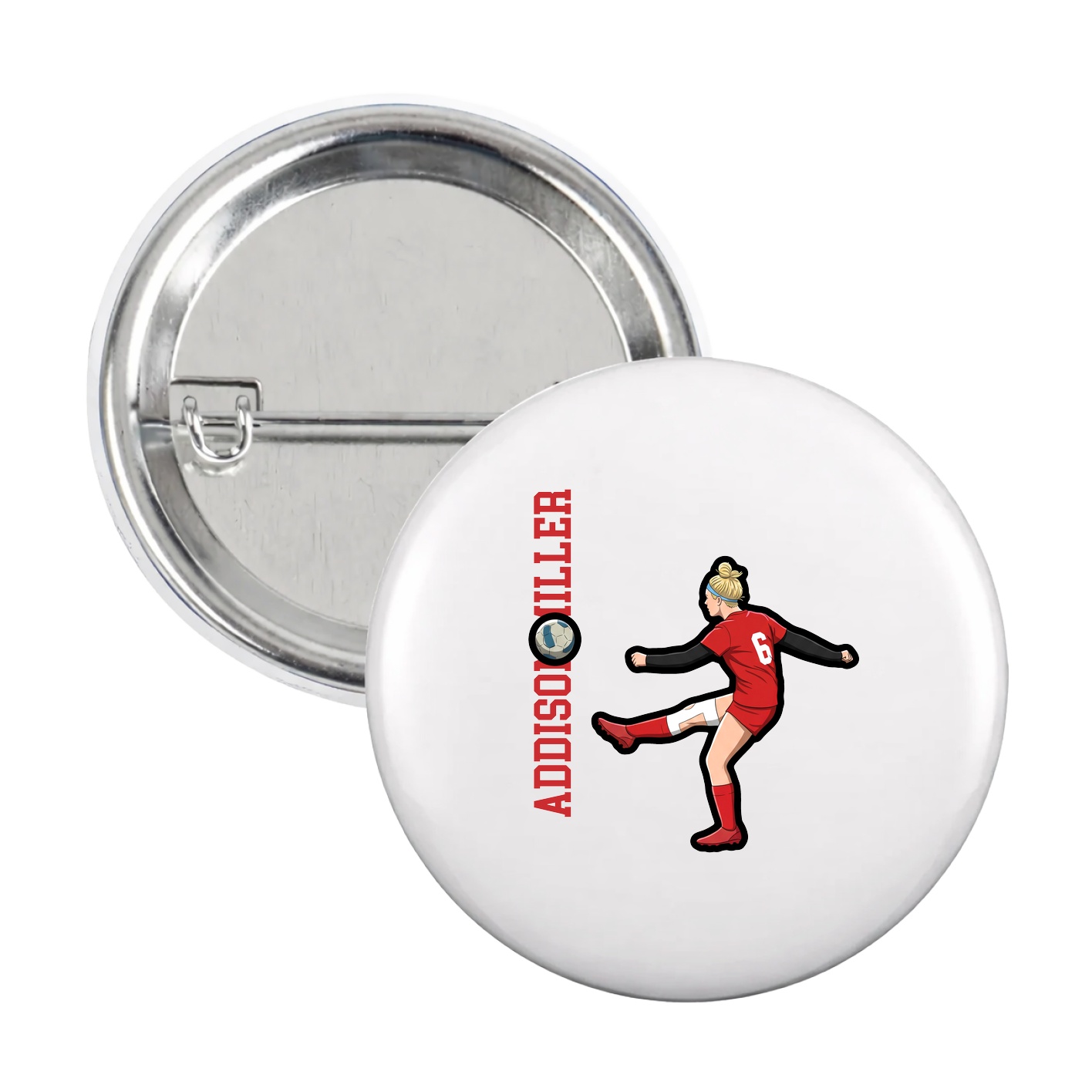 Game Day Button — Name Vertical in White