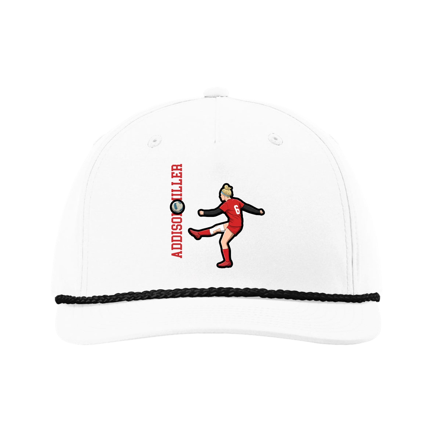Five-Panel Classic Rope Cap — Name Vertical in White