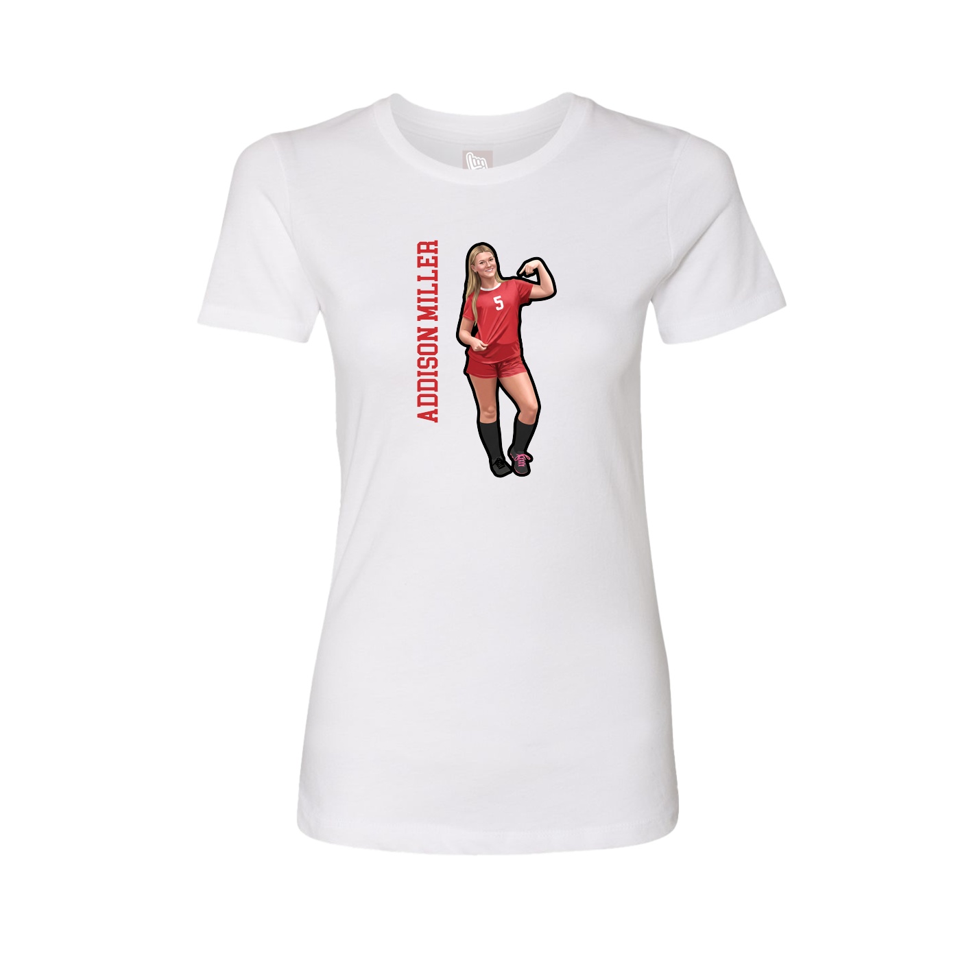Fitted Women's Tee — Name Vertical in White