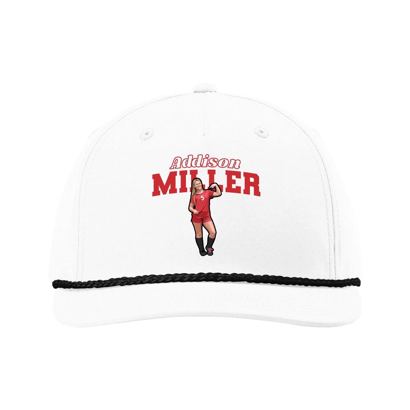 Five-Panel Classic Rope Cap — Name Arch in White