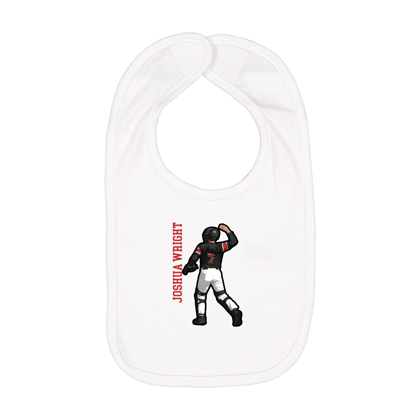 Infant Bib — Name Vertical in White