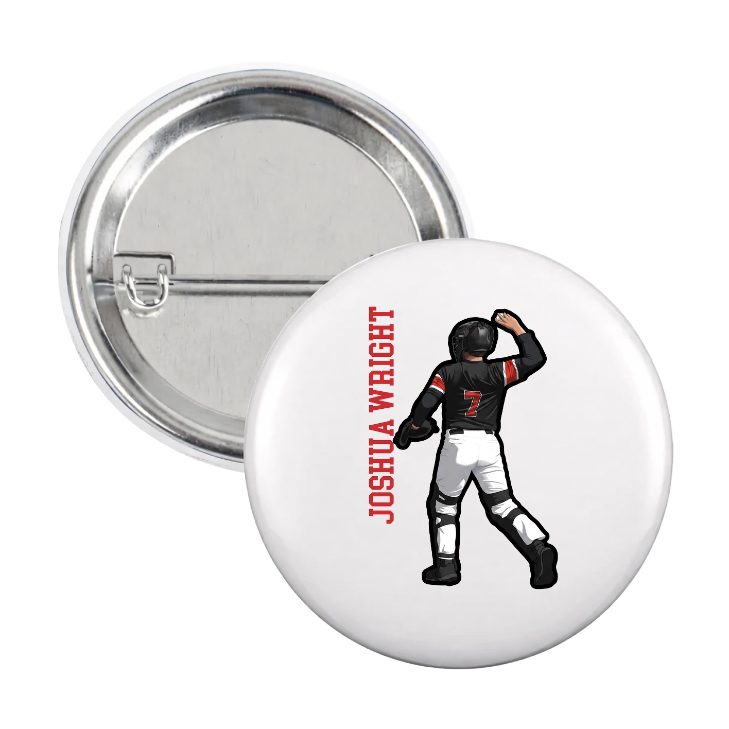 Game Day Button — Name Vertical in White