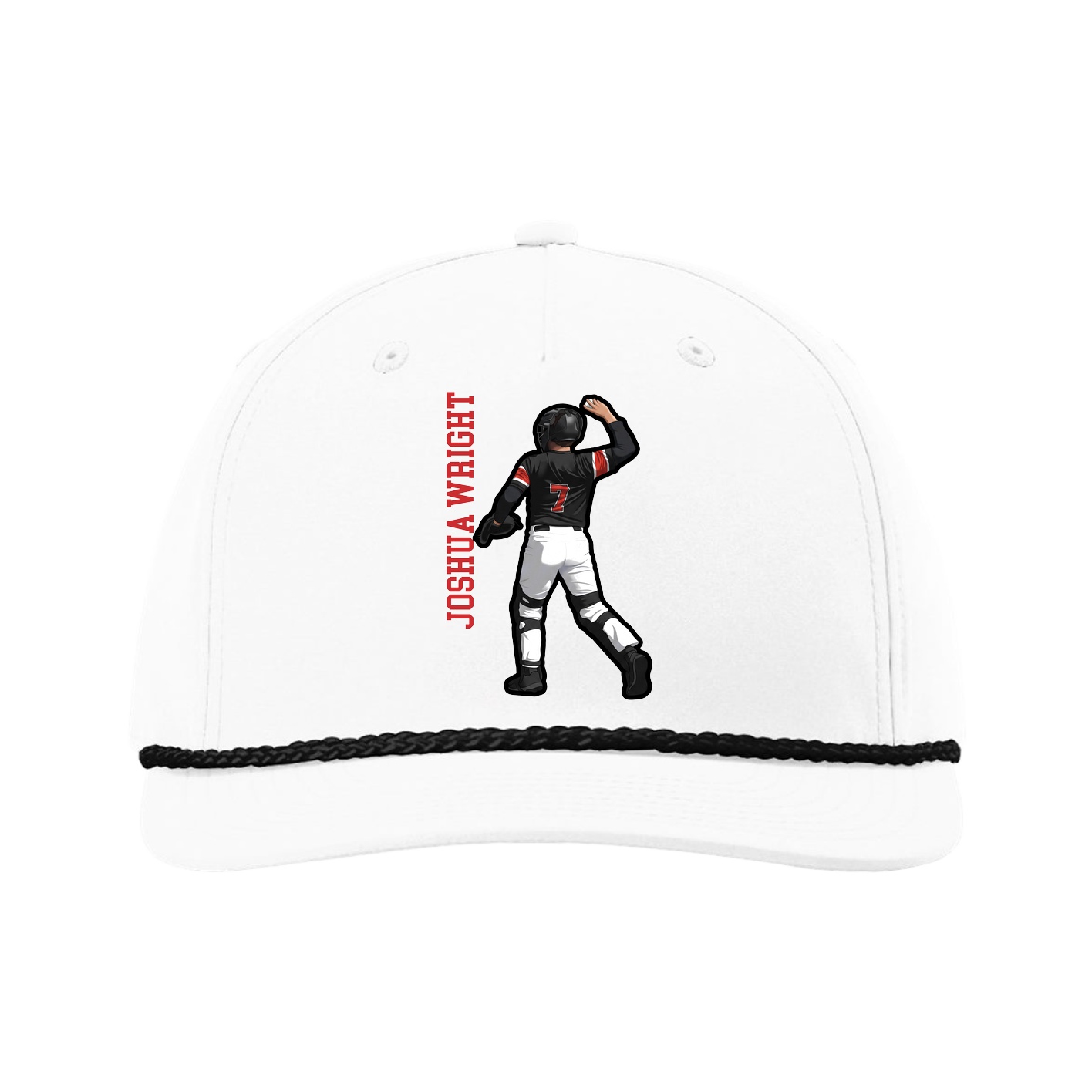 Five-Panel Classic Rope Cap — Name Vertical in White