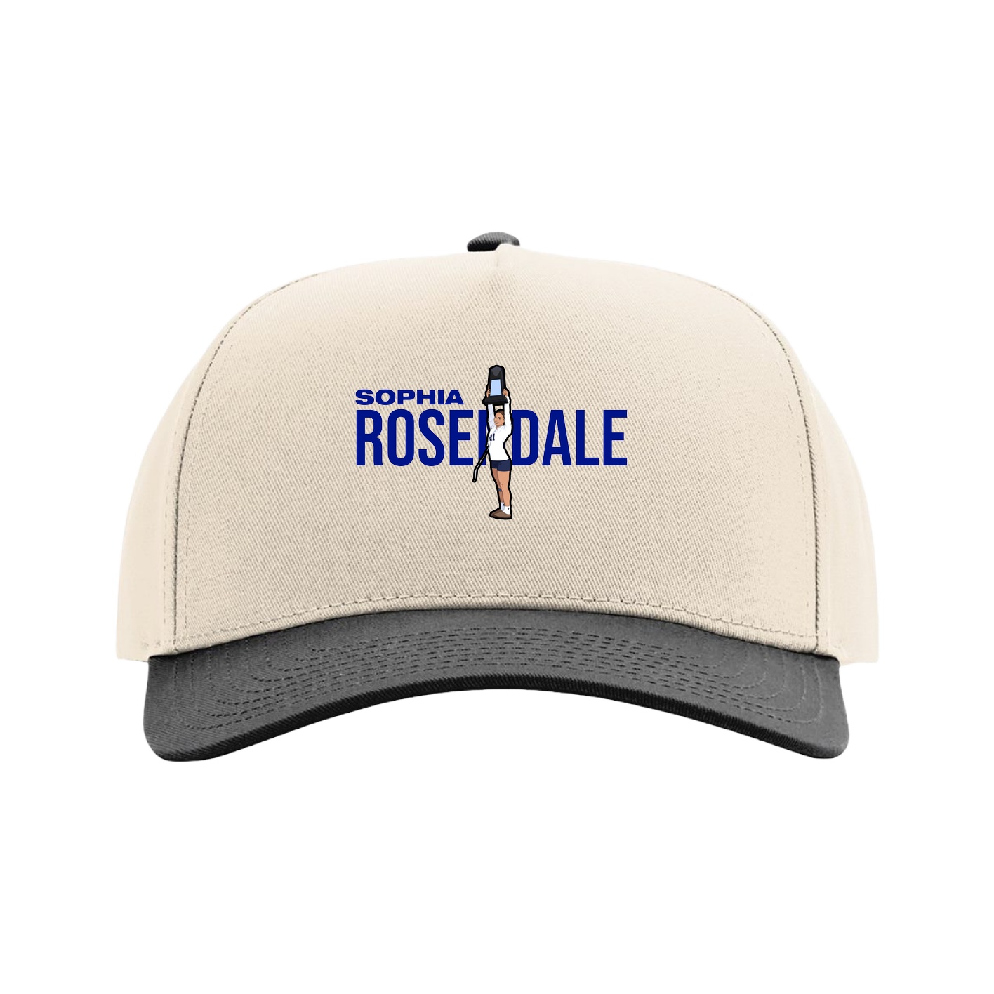 Full Fabric Five-Panel Champ Cap — Player Name in Cream/Black