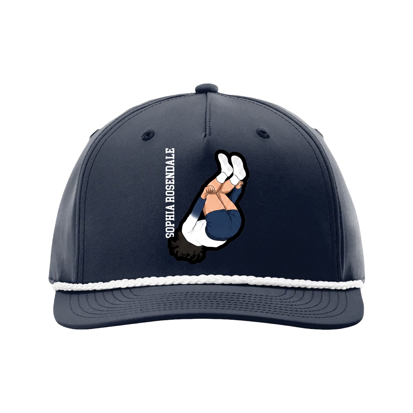 Five-Panel Classic Rope Cap — Name Vertical in Navy