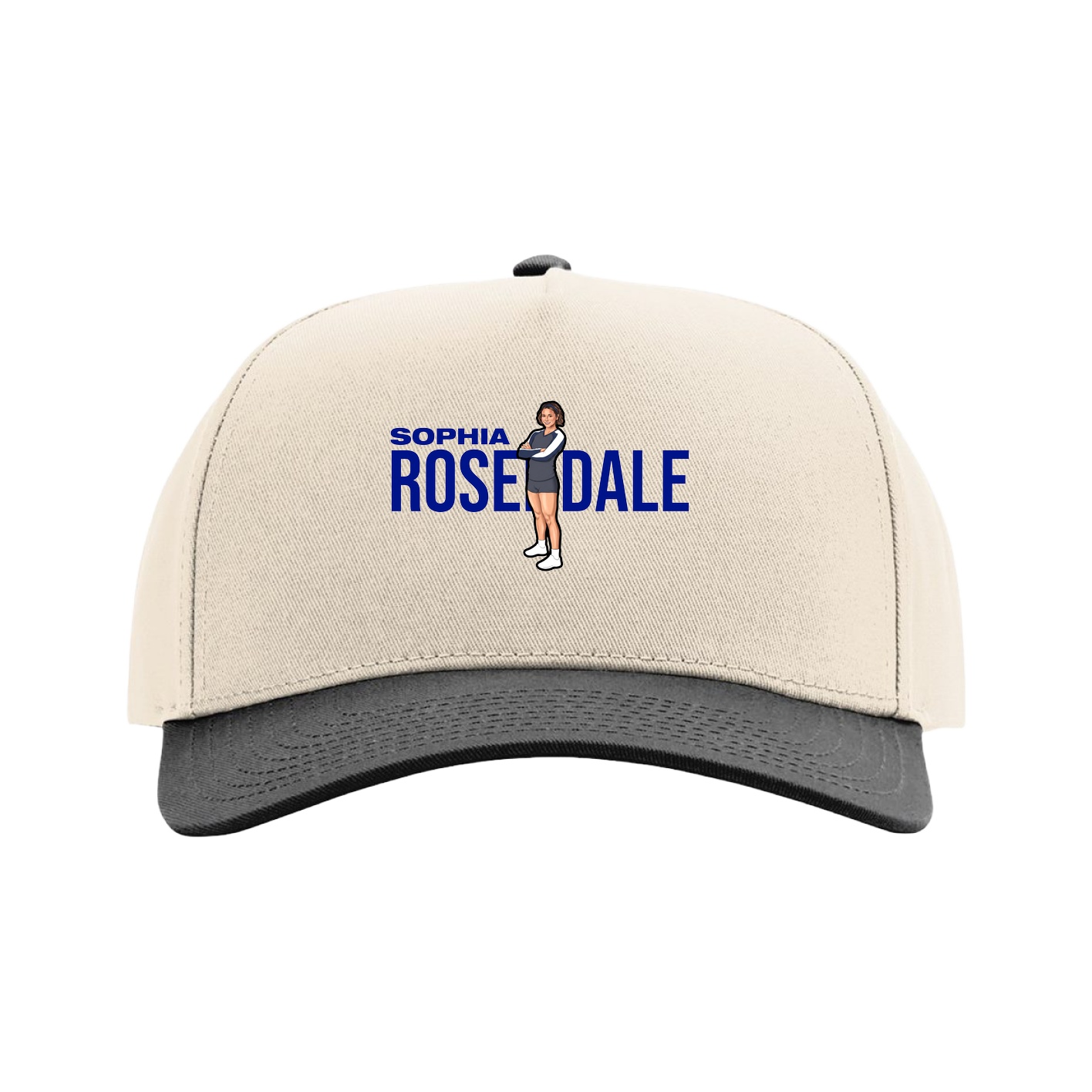 Full Fabric Five-Panel Champ Cap — Player Name in Cream/Black