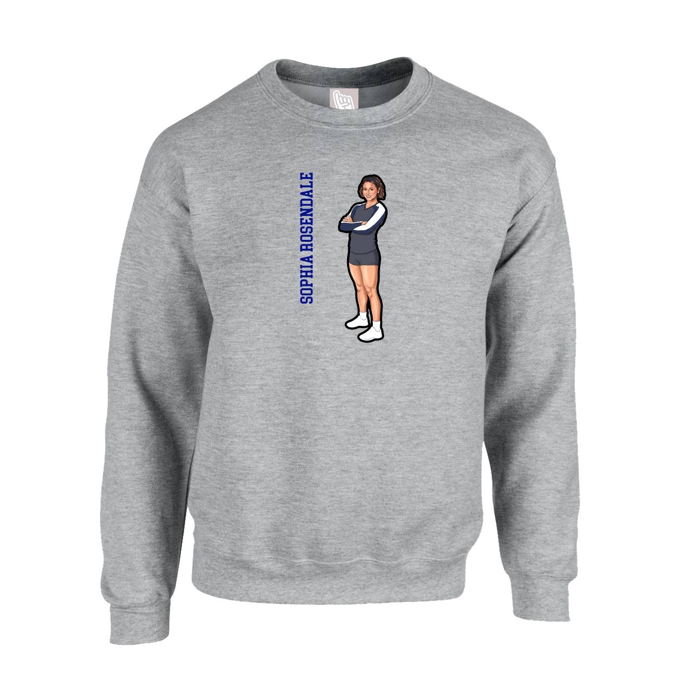 Fleece Crew — Name Vertical in Grey