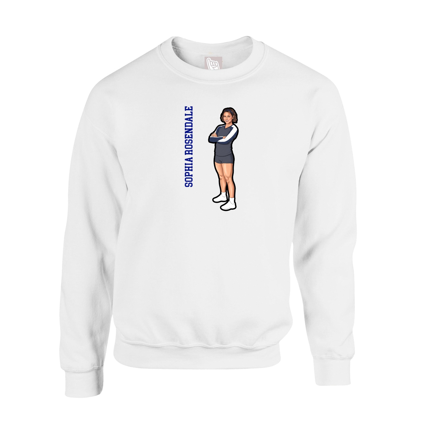 Fleece Crew — Name Vertical in White