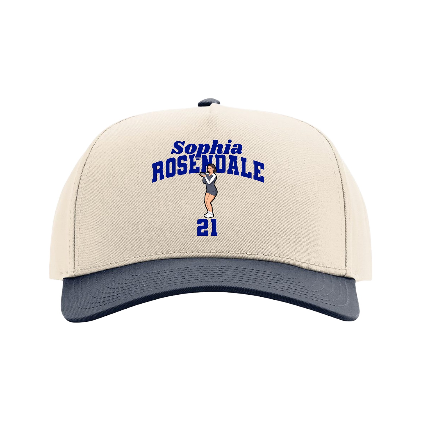 Full Fabric Five-Panel Champ Cap — Signature Arch in Cream/Navy