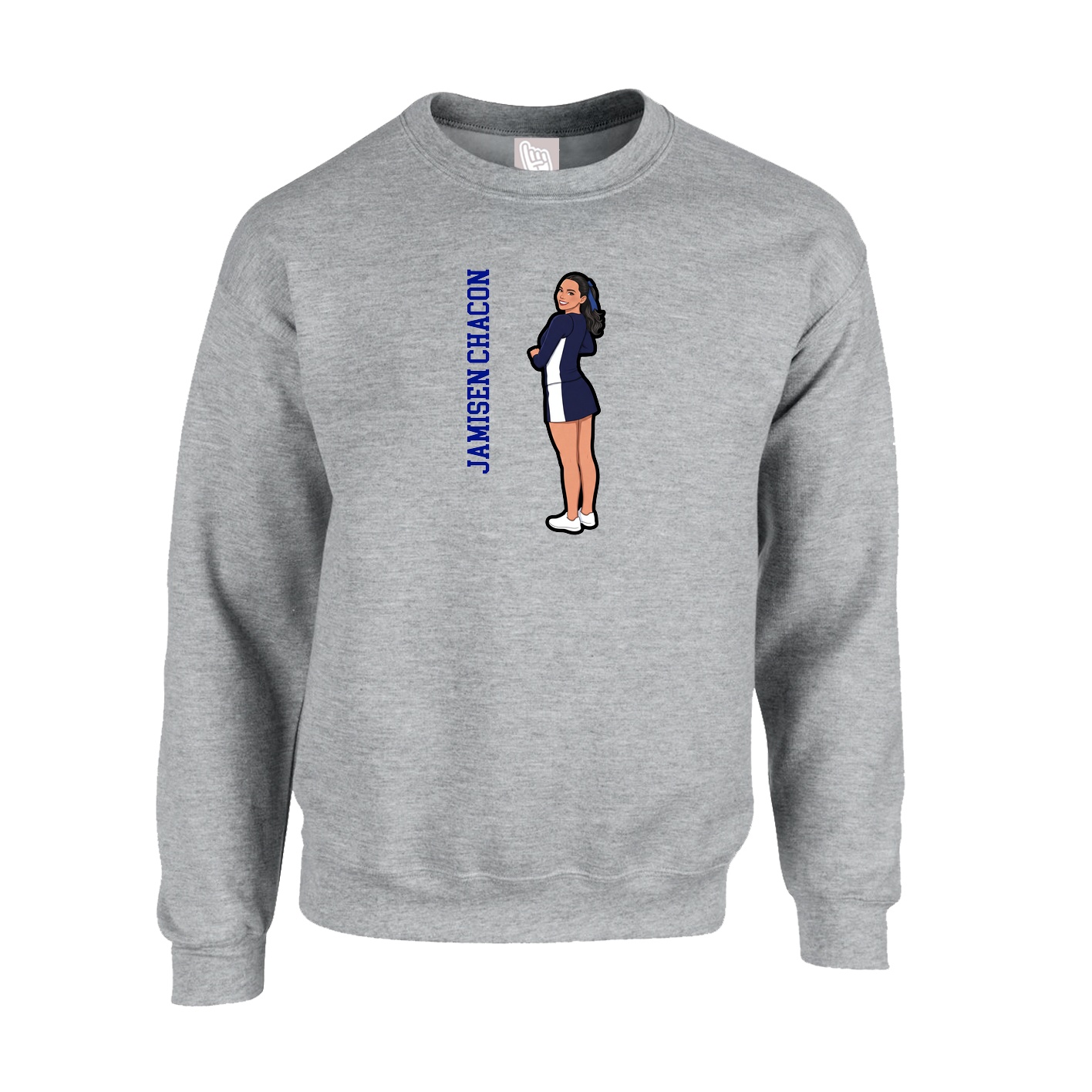 Fleece Crew — Name Vertical in Grey