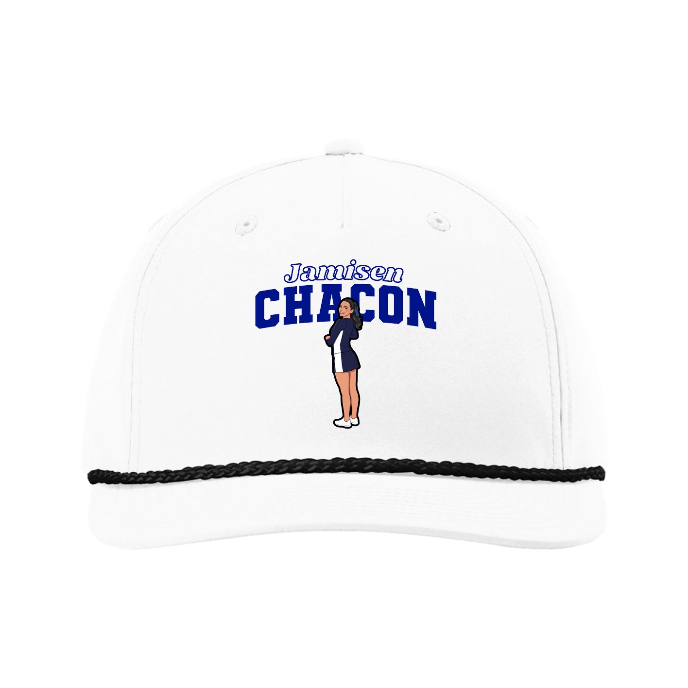 Five-Panel Classic Rope Cap — Name Arch in White