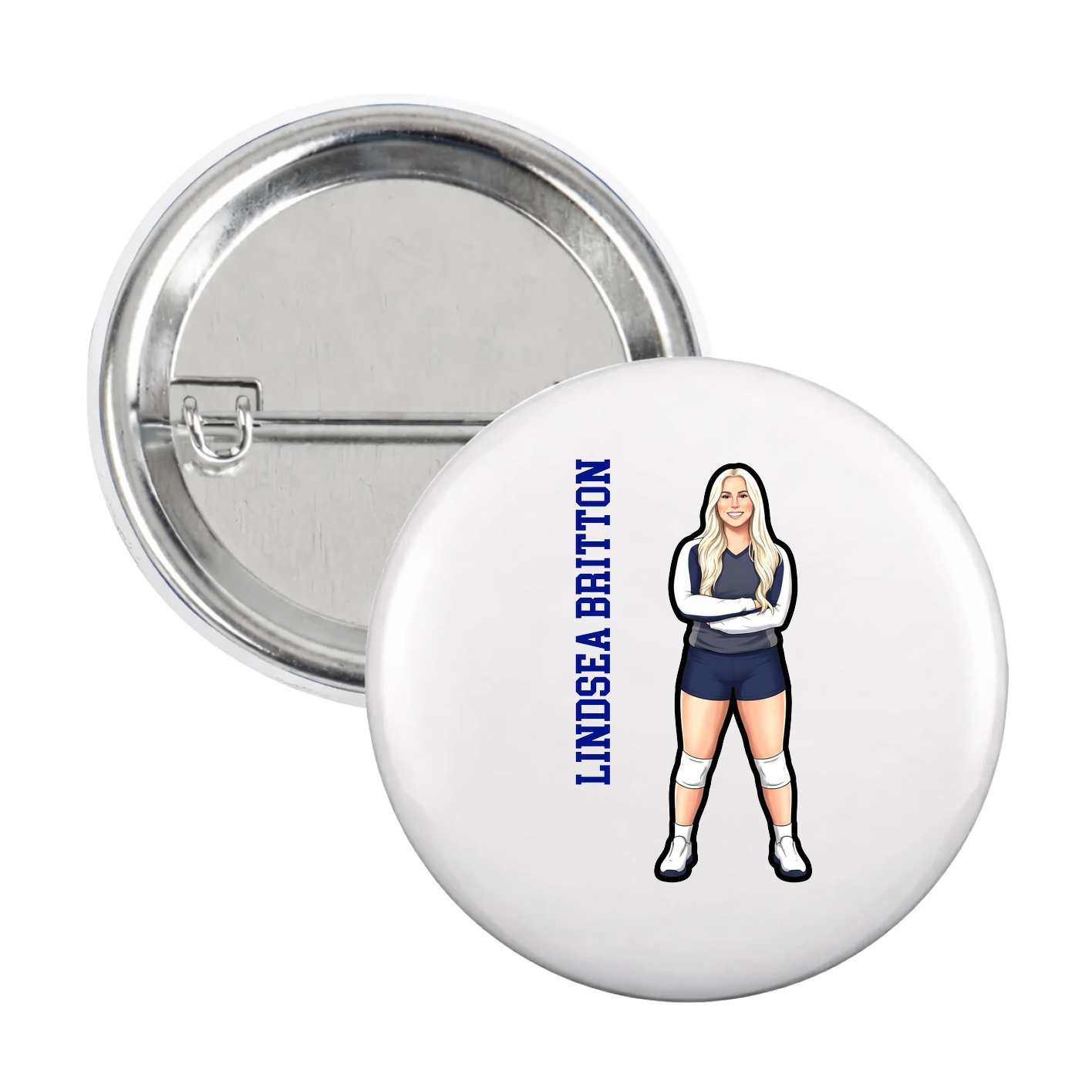 Game Day Button — Name Vertical in White