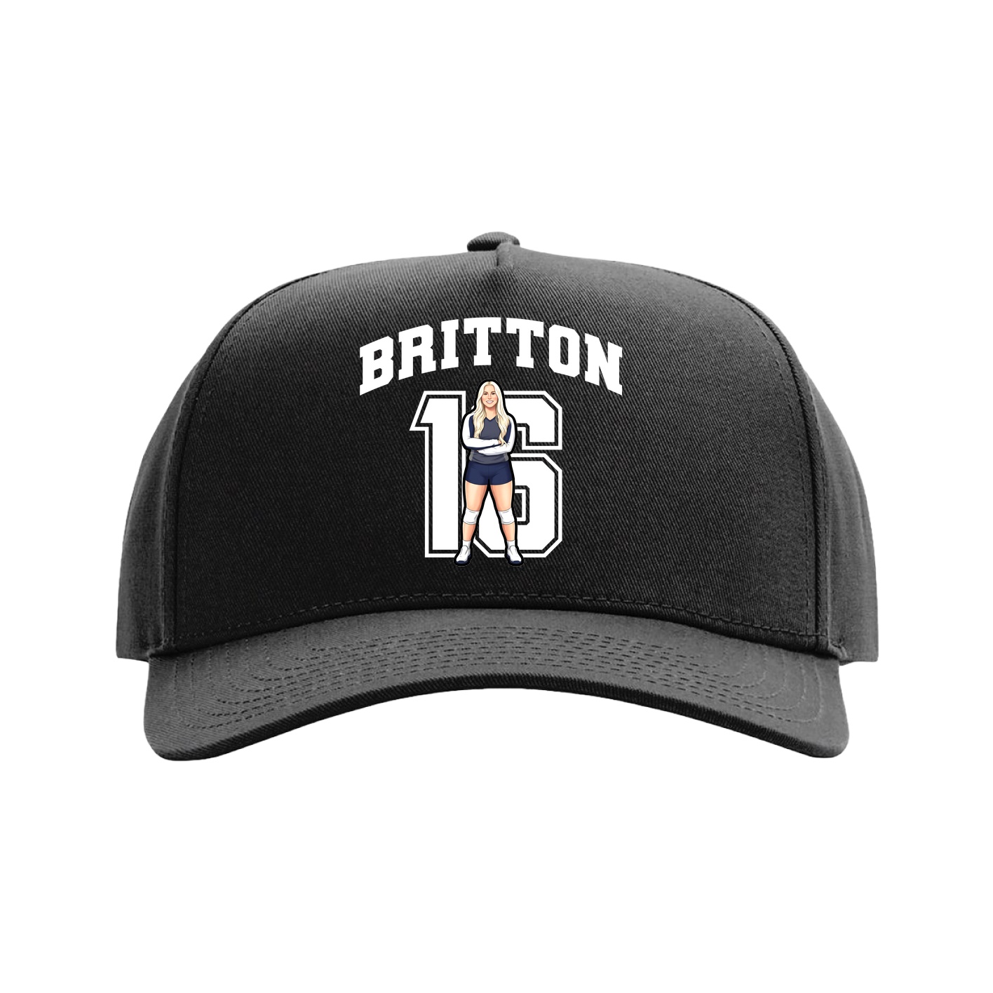 Full Fabric Five-Panel Champ Cap — Number in Black
