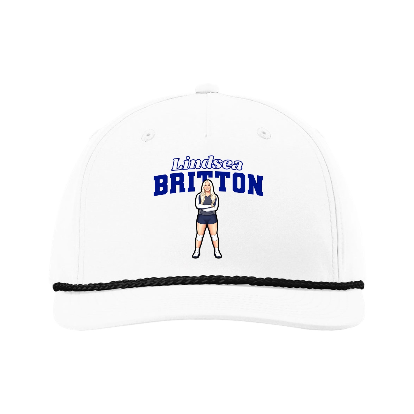 Five-Panel Classic Rope Cap — Name Arch in White