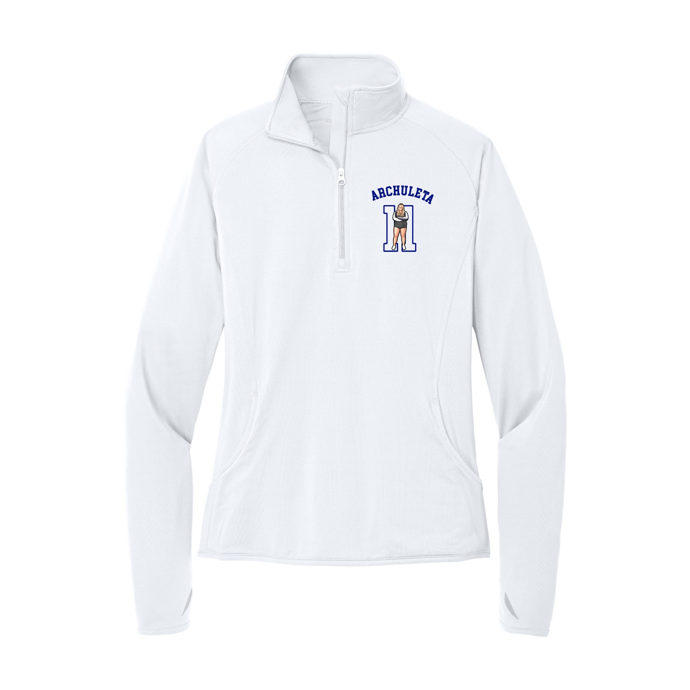Women's Q-Zip Pullover — Shirsey Arch in White