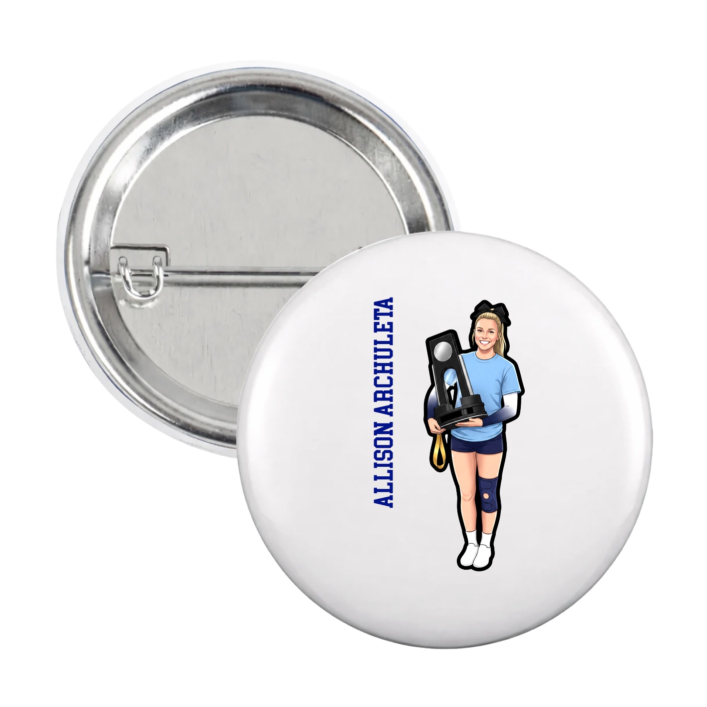 Game Day Button — Name Vertical in White