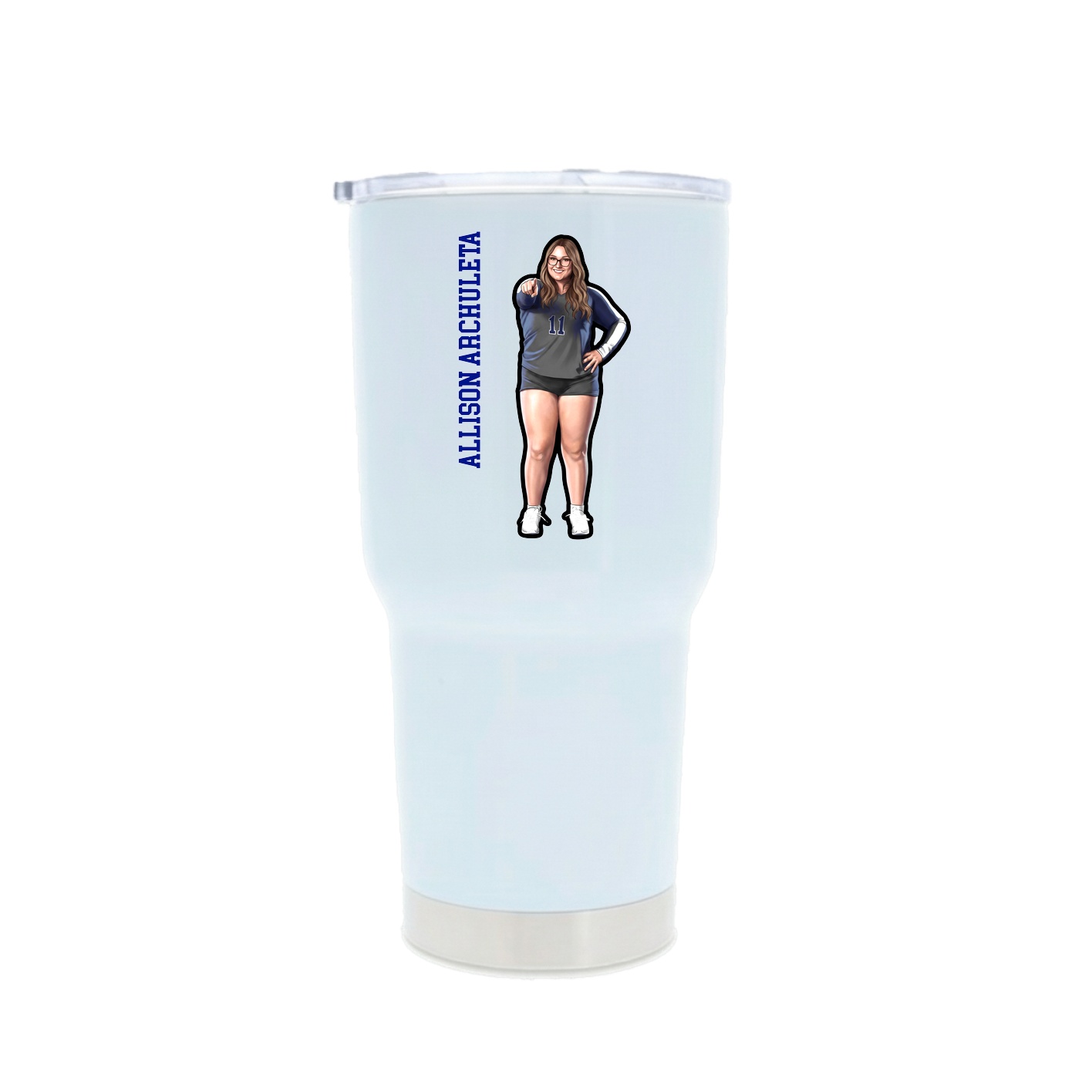 30oz Stainless Steel Tumbler — Name Vertical in White