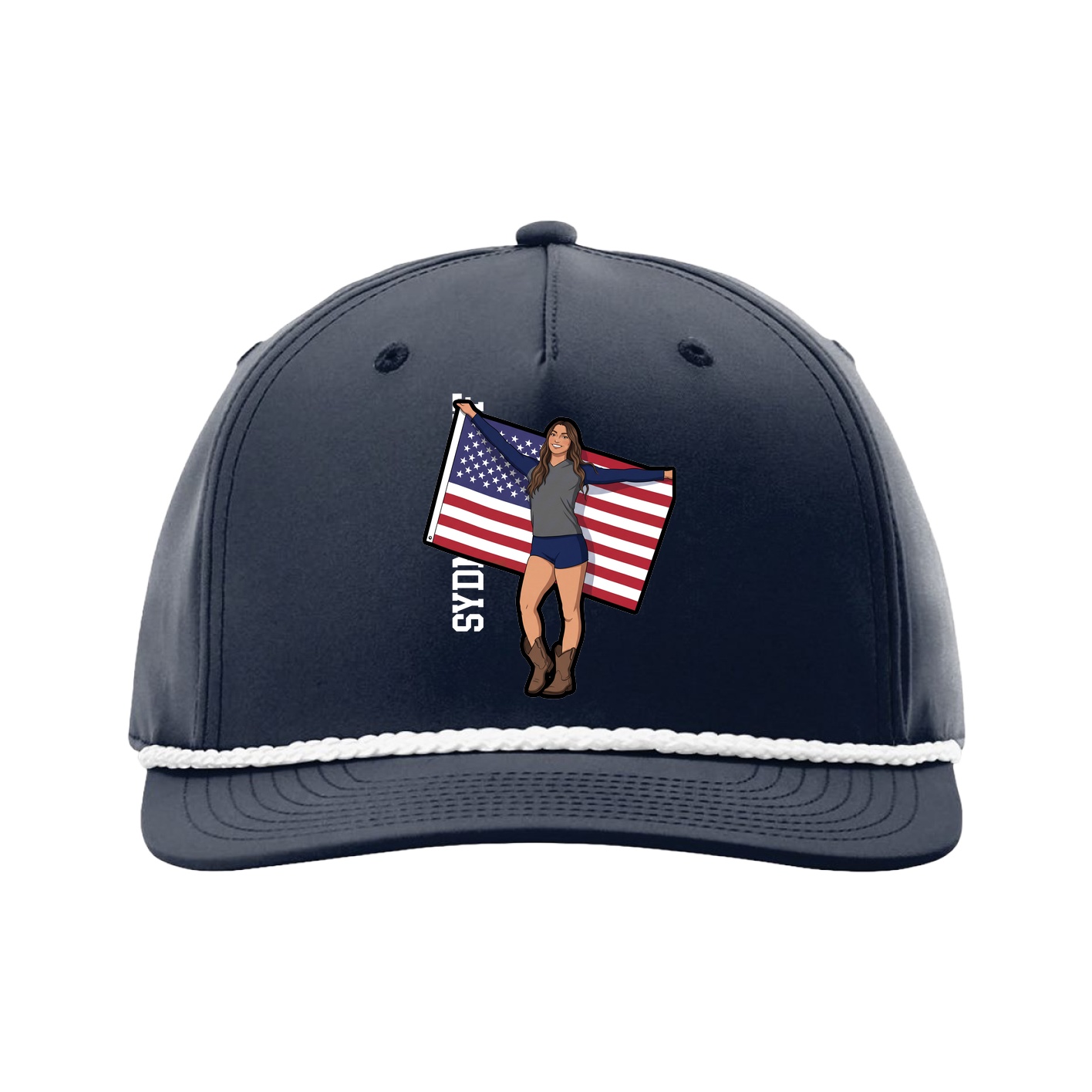 Five-Panel Classic Rope Cap — Name Vertical in Navy