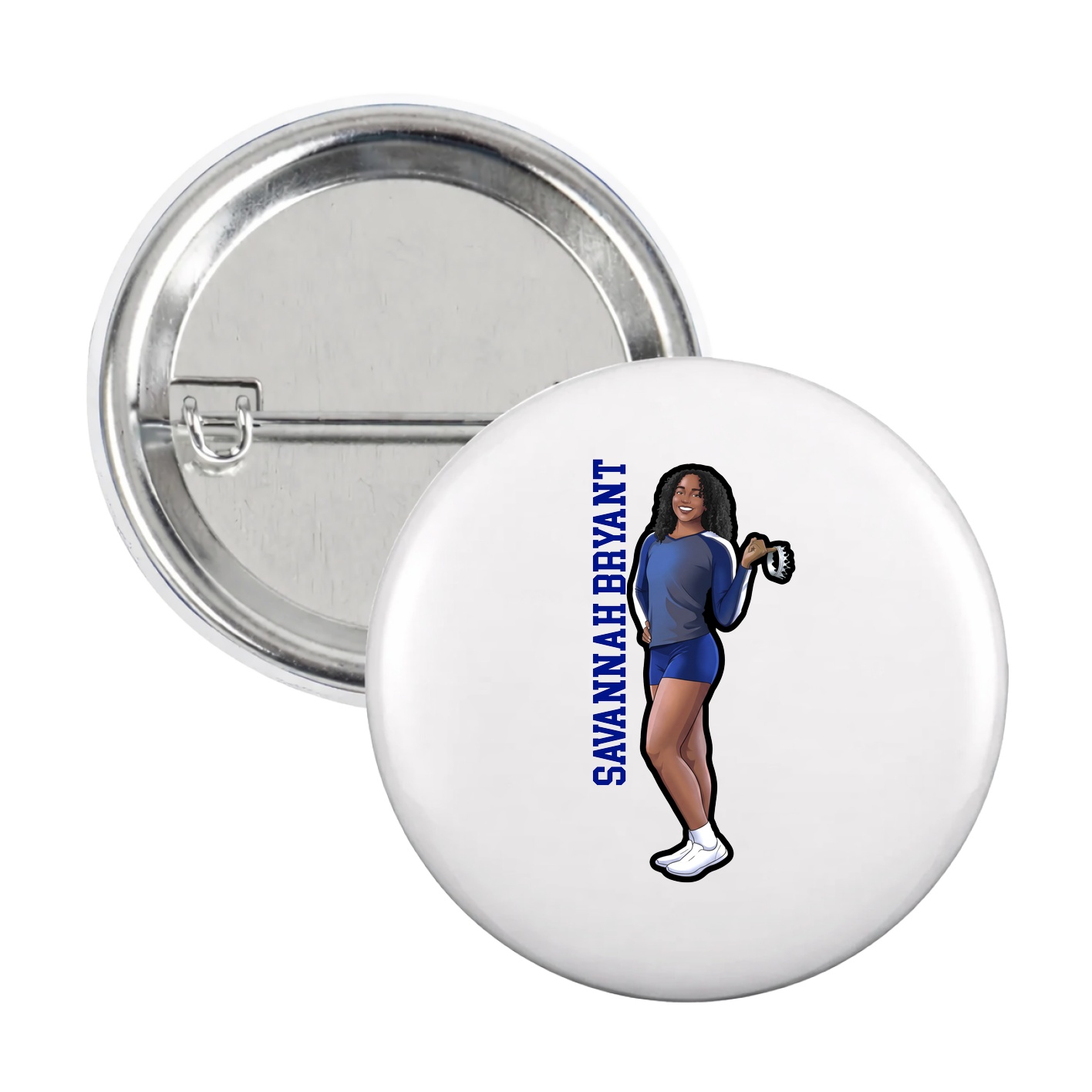 Game Day Button — Name Vertical in White