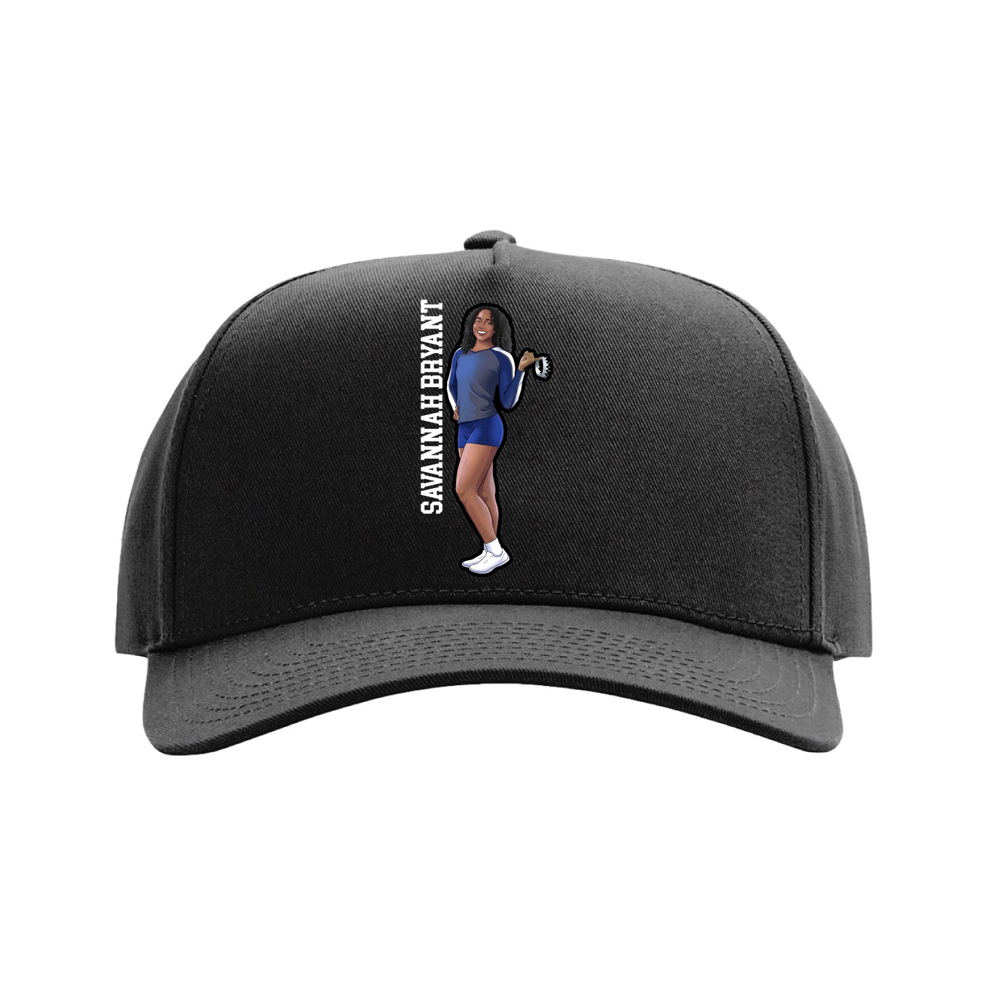 Full Fabric Five-Panel Champ Cap — Name Vertical in Black
